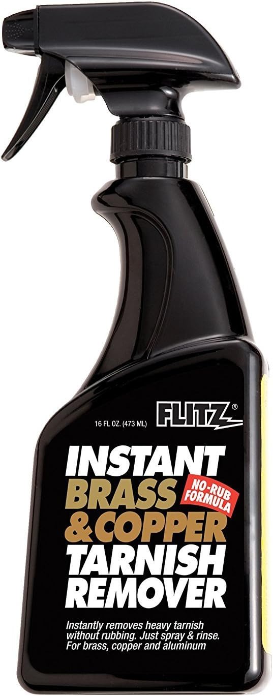 Flitz BC 01806 – Limpiador instantáneo de latón y cobre, limpiador en aerosol de 16 onzas + crema de pasta de esmalte de metal de 16 onzas + paño de
