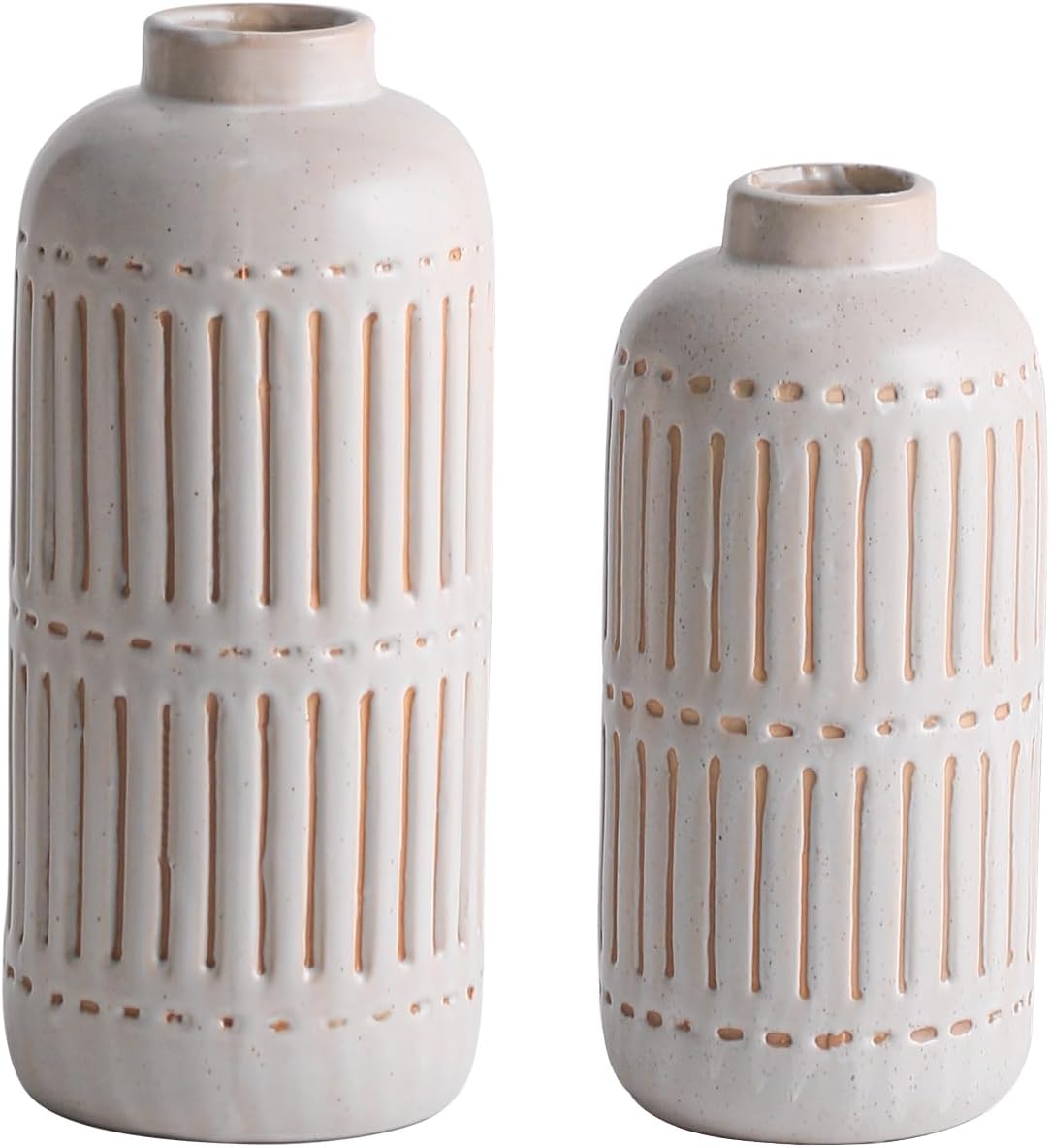 Juego de 2 jarrones de cerámica rústica para sala de estar, dormitorio, casa de campo, jarrones de flores de 11.22 y 9.25 pulgadas para decoración