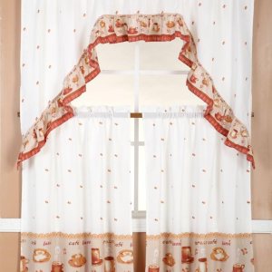 Diamond Home Linens Juego de 3 niveles de cortina de cocina impresos y cenefa de 36 pulgadas de largo (marróncafé) Diamond Home Linens Juego de 3 niveles de cortina de cocina impresos y cenefa de 36 pulgadas de largo (marróncafé)