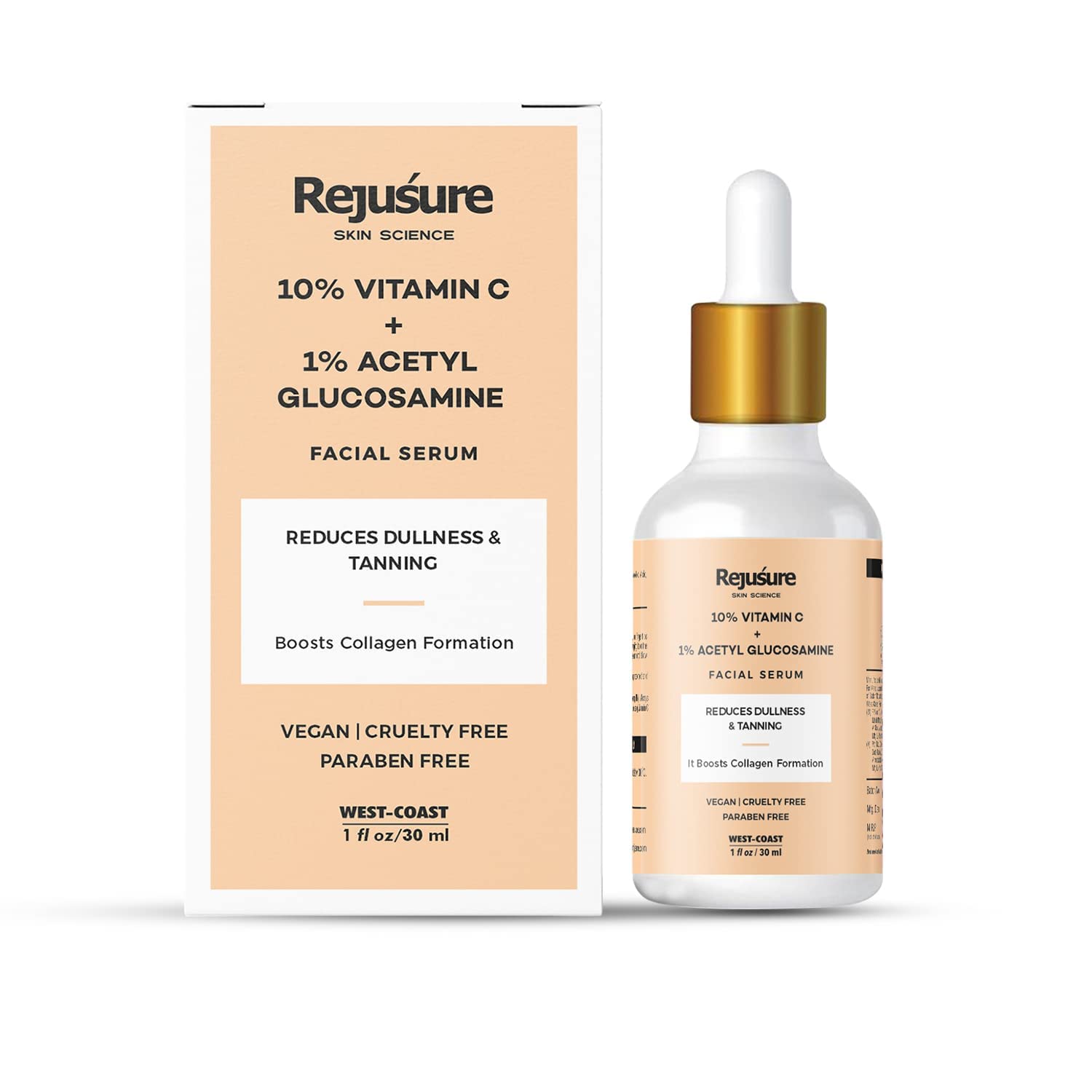 10% vitamina C + 1% acetil glucosamina suero facial para botas producción de colágeno y protege del medio ambiente – 1.0 fl oz