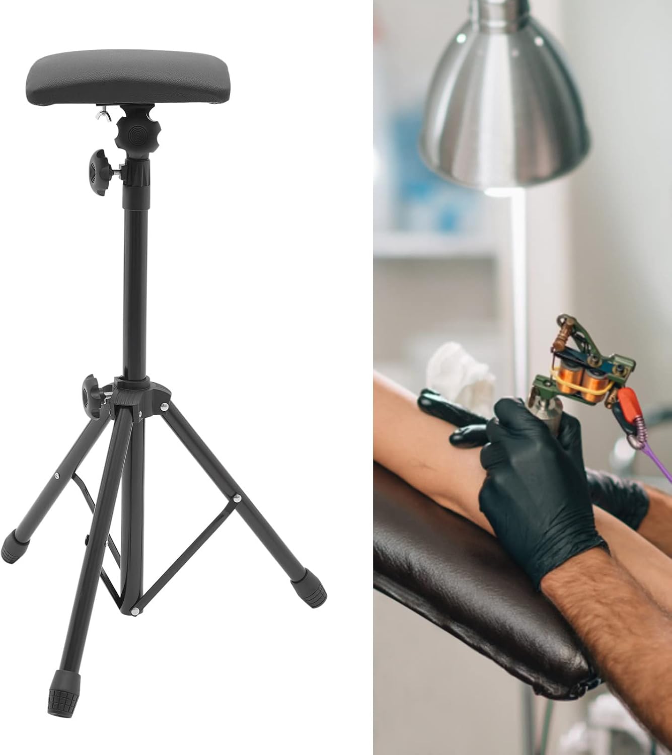 CNCEST Soporte para reposabrazos de tatuaje, trípode plegable, reposabrazos y piernas, trípode con almohadilla de esponja y altura ajustable,