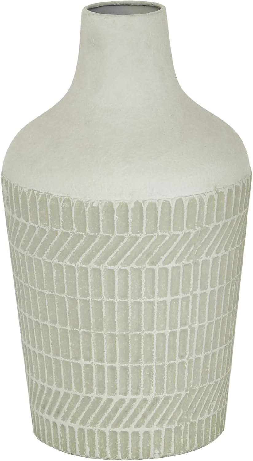 Deco 79 Jarrón con textura de metal, 8 x 8 x 13 pulgadas, blanco