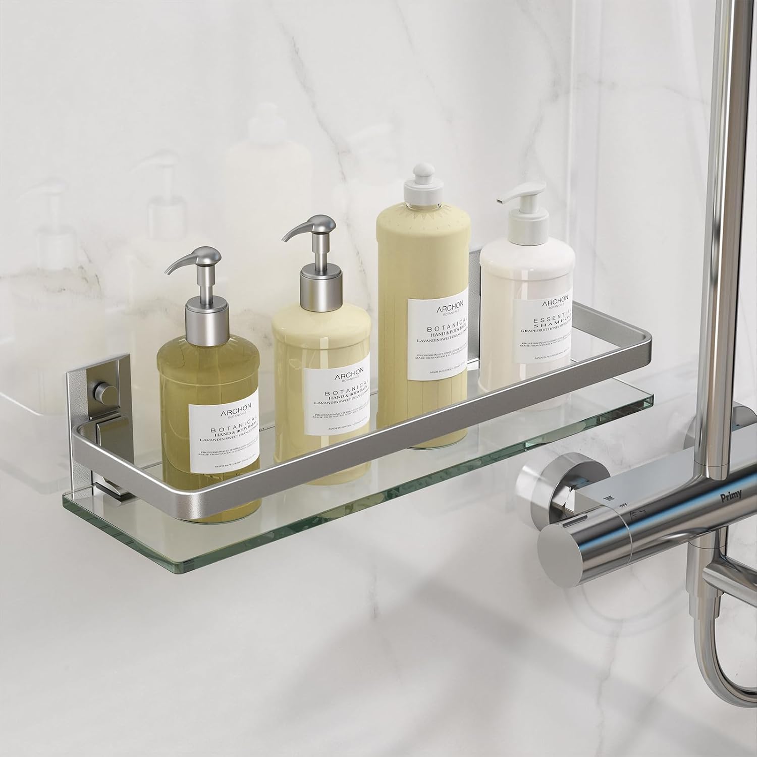 Danpoo Estante de pared de baño, estante de baño de vidrio templado (plata mate)