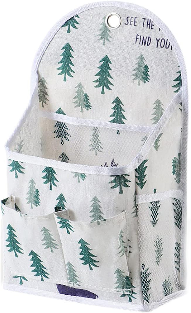 FuninCrea Bolsa de almacenamiento para colgar en la pared, organizador de lino a cuadros blanco y negro, para montar en la pared, sin perforaciones,