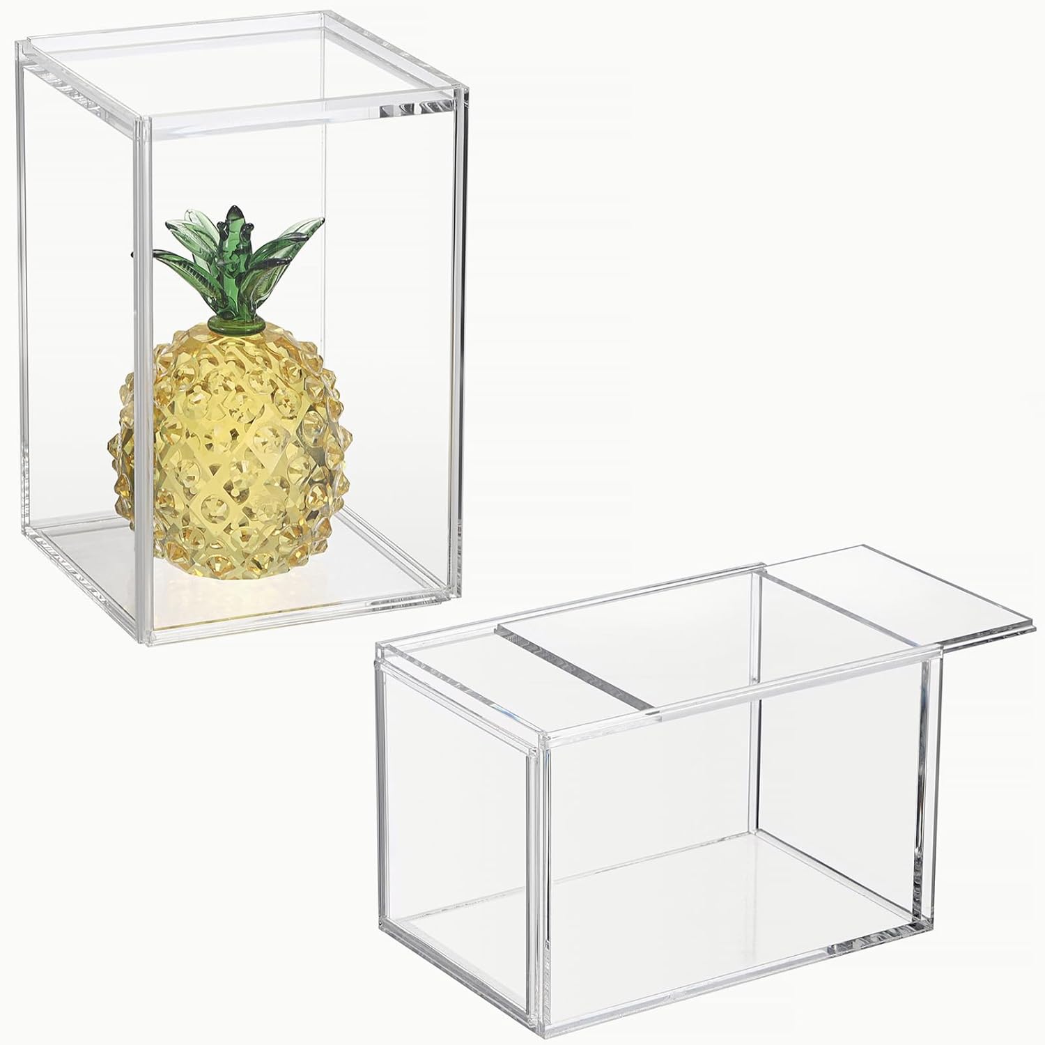 JUXYES Paquete de 2 vitrinas transparentes para mini figuras de acción, caja de exhibición de acrílico con puerta corredera, vitrina apilable cubo,