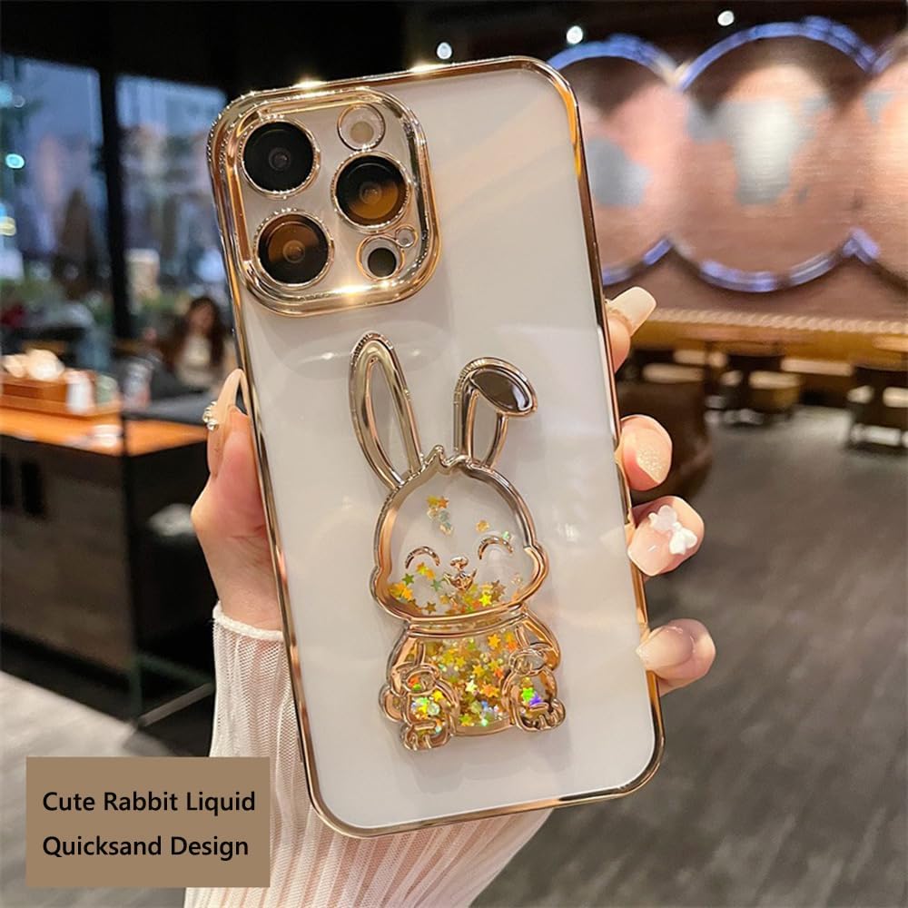 Funda compatible con iPhone 15 Pro Max con protector de lente de cámara para mujeres y niñas, de lujo, galvanizado, transparente, con purpurina