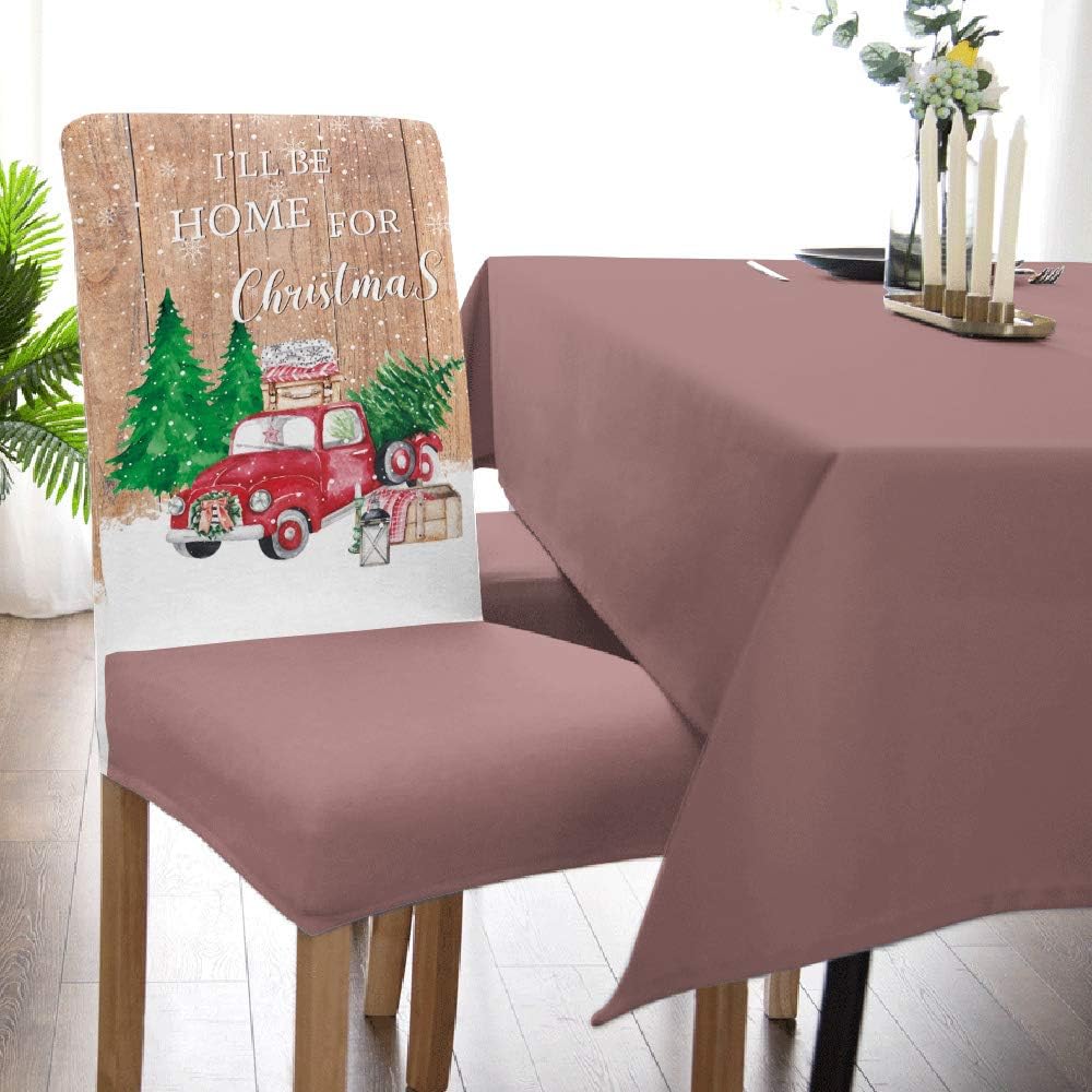 Chair Slipcovers, I’ll Be Home for Christmas Xmas Tree Truck Snow Old Wooden Plank Chair Covers Stretch Chair Cover Sets Chair Protectors for Dining