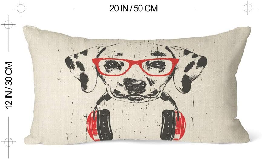 EKOBLA Funda de almohada dálmata con diseño de animales divertidos con gafas de hip-hop, para mascotas, rectangular, para sofá, decoración del