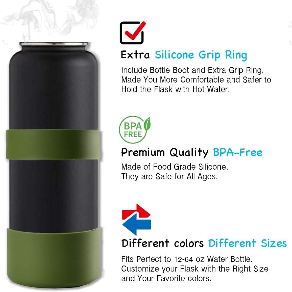 Greant Funda protectora doble para botella de agua compatible con Hydro Flask, funda flexible de silicona compatible con funda Hydroflask, funda