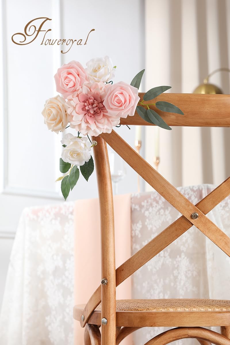 Floweroyal Flores rosas artificiales de color rosa, flores falsas de dalia con tallos para ramos de novia de boda, baby shower, arreglo floral,