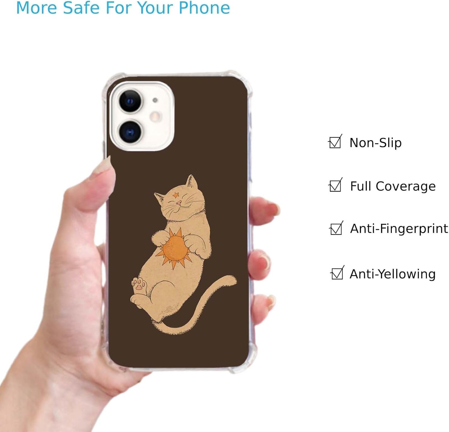 Funda de sol de gato hippie compatible con iPhone 11, funda retro vintage Funky para iPhone 11, funda de TPU a la moda para teléfono