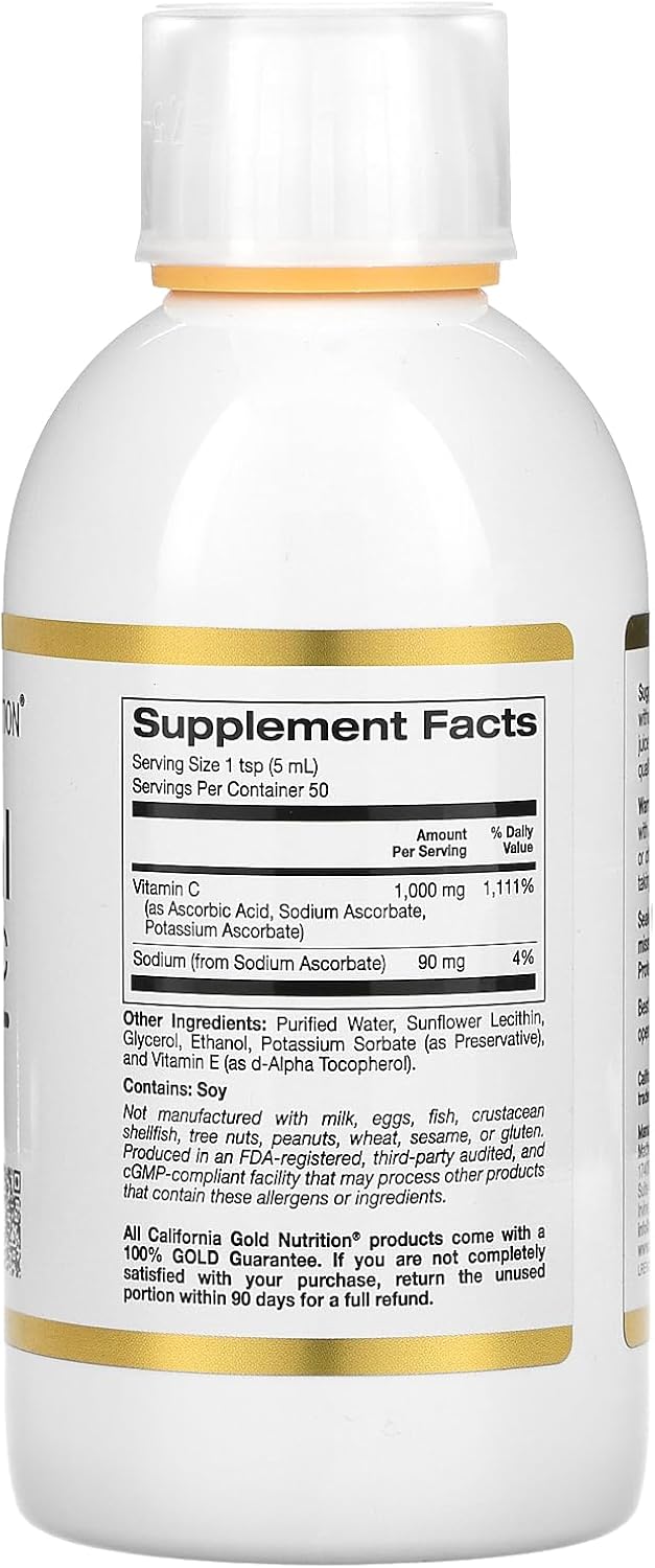 California Gold Nutrition Líquido Liposomal Vitamina C, 1.000 mg, 8.5 fl oz