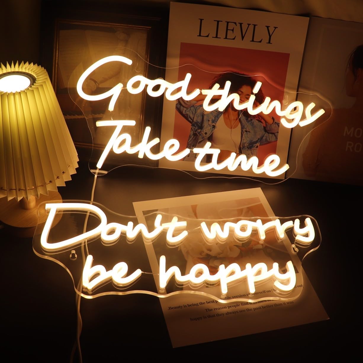 QiaoFei Letrero LED de neón con texto en inglés “Good Things Take Time”, luces de neón alimentadas por USB, para habitación de niñas, decoración de