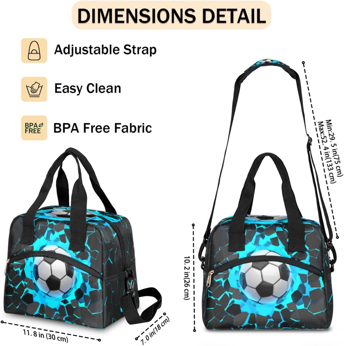 Lonchera de fútbol con impresión 3D, bolsa aisladaenfriadora para mujeres, hombres, niñas, niños, deportes, fútbol, bolsa de almuerzo con correa