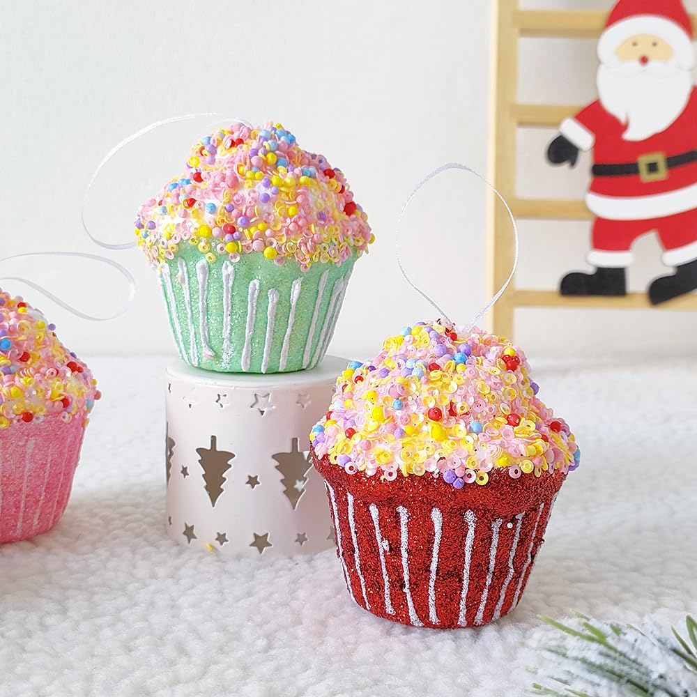 Adornos de Navidad para cupcakes, 6 piezas de espuma de 2.75 pulgadas, adornos surtidos para cupcakes, adornos para árbol de Navidad, mini adornos