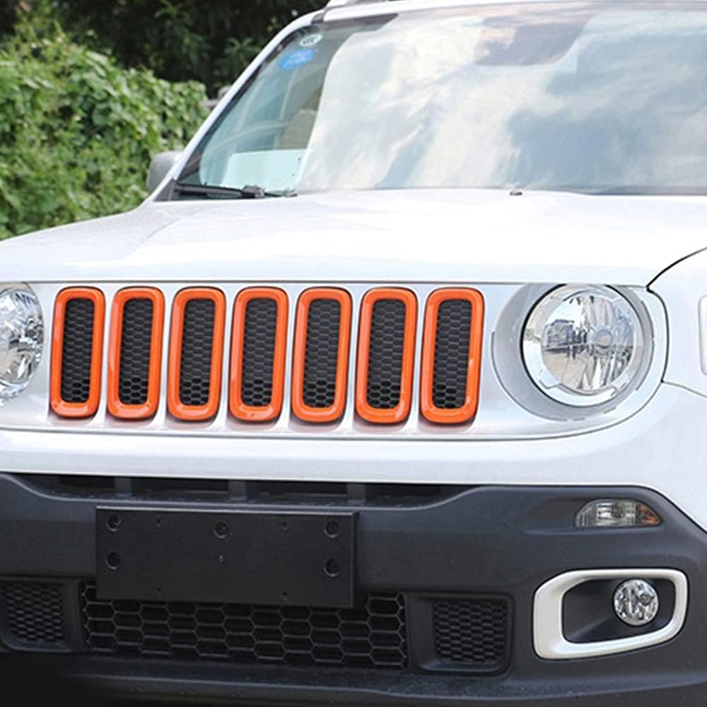 idain Juego de 7 insertos de malla de rejilla frontal ABS Rejilla Cubiertas de malla Kit de ajuste para Jeep Renegade 2016 2017 2018 (naranja)