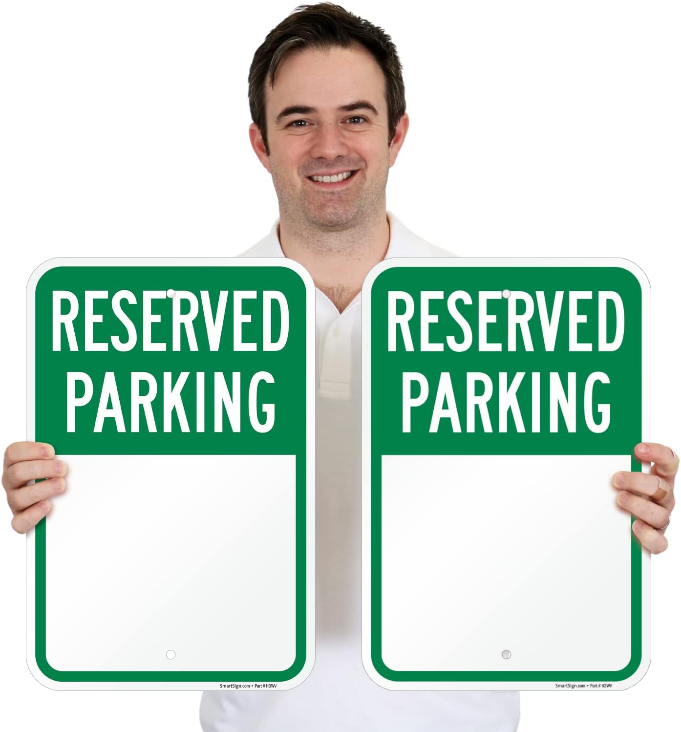 SmartSign Letrero de estacionamiento reservado en blanco, paquete de 2 letreros de escritura, 18 x 12 pulgadas, compuesto de aluminio de 0.079 in de