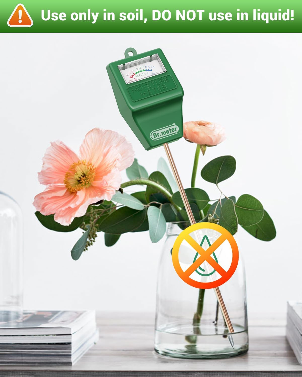 Medidor de humedad del suelo, paquete de 2 probadores de suelo de sonda larga higrómetro para plantas de interior, medidor de agua para plantas de
