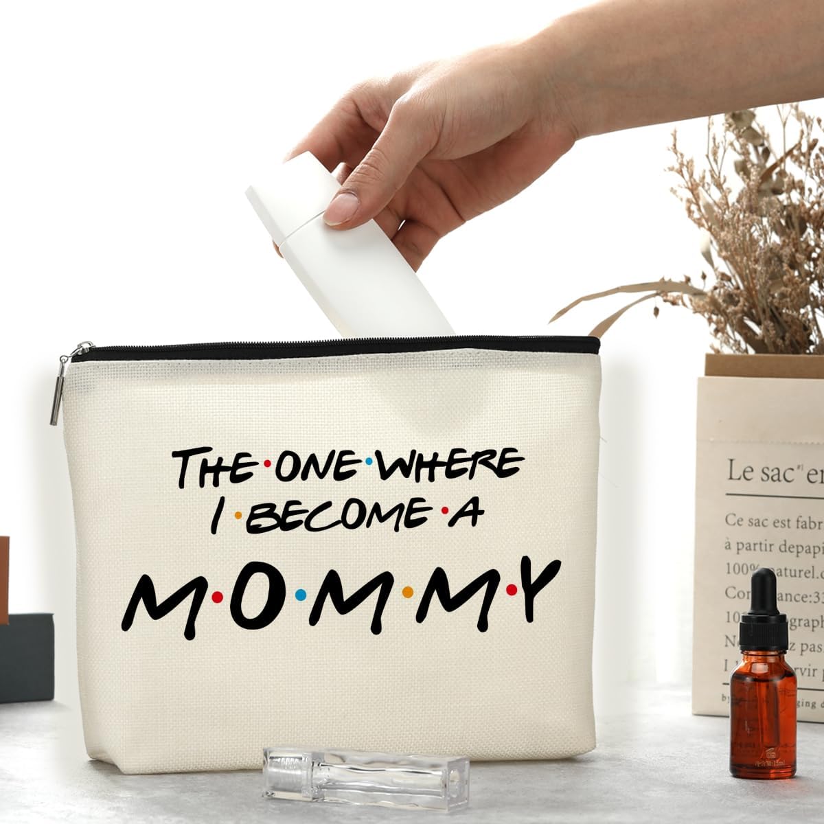 Bolsa de maquillaje inspiradora, bolsa de cosméticos, regalo de felicitaciones para mamá por primera vez, anuncio de embarazo, cumpleaños, día de la