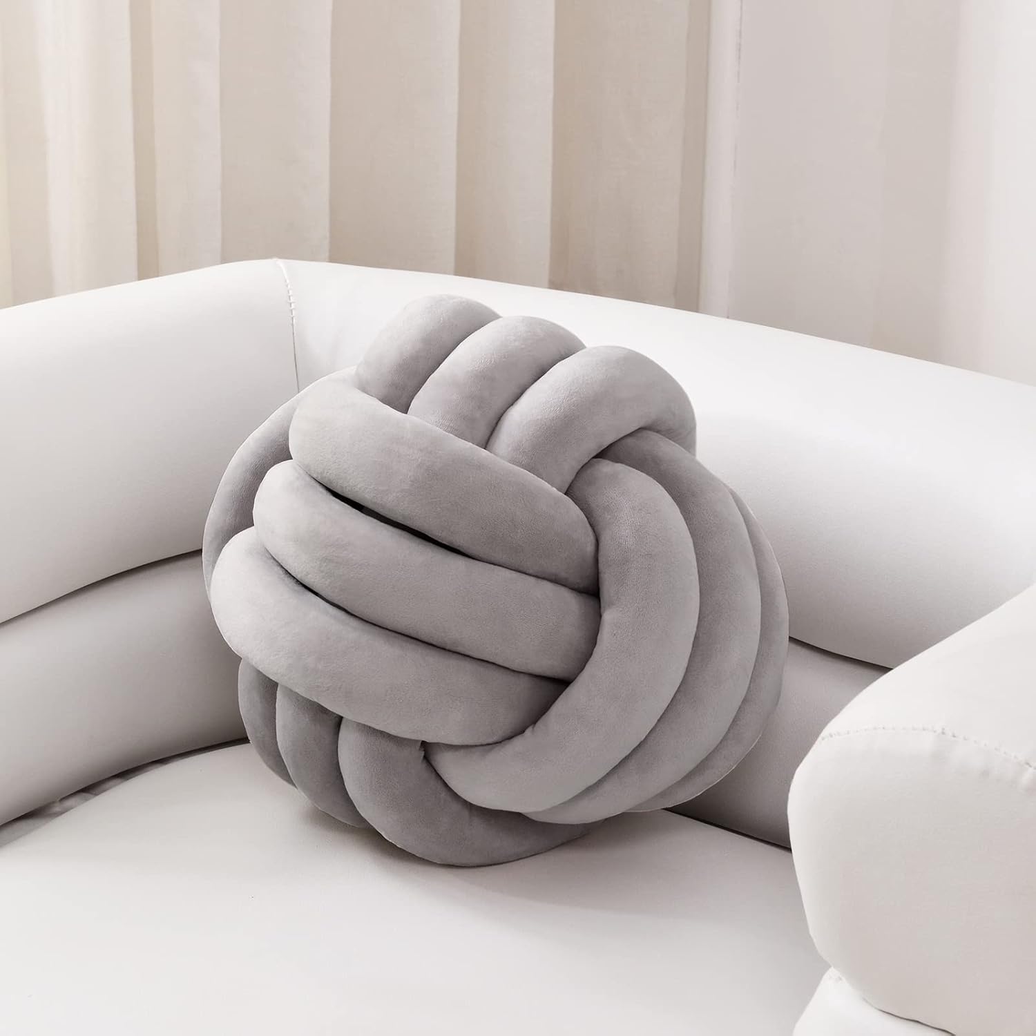 Sioloc – Almohadas de nudo suave, cojín redondo para decoración del hogar, almohada de bola anudada hecha a mano (7.8 pulgadas, color gris)