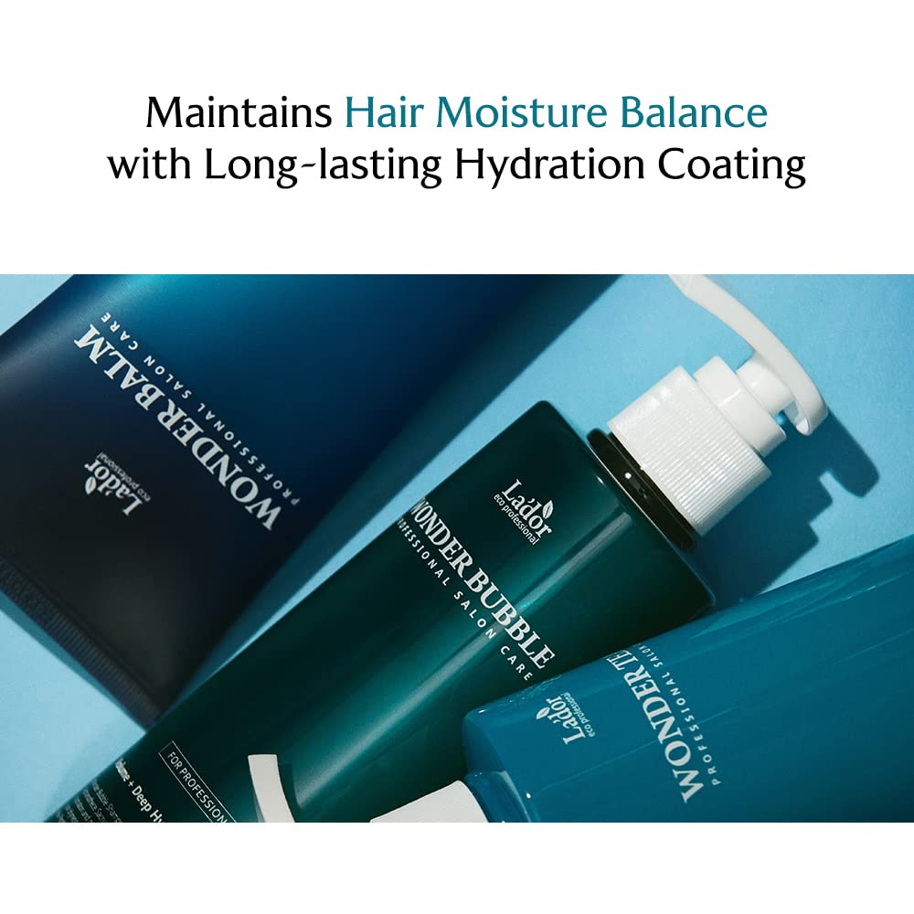 LA’DOR Wonder Bubble – Champú hidratante antiencrespamiento voluminizador para cabello seco con 8 péptidos, queratina, sacrán, ácido hialurónico,