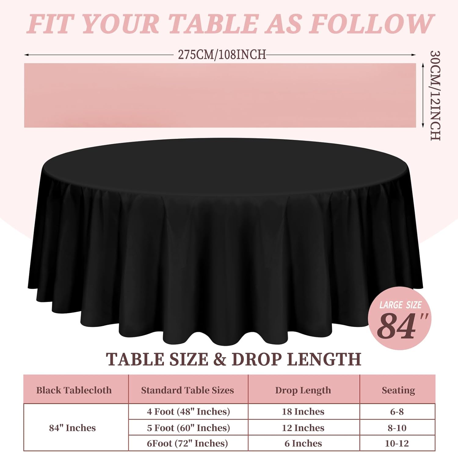 10 manteles desechables de plástico negro de 84 pulgadas con 10 manteles de satén color oro rosa de 12 x 108 pulgadas, manteles impermeables para