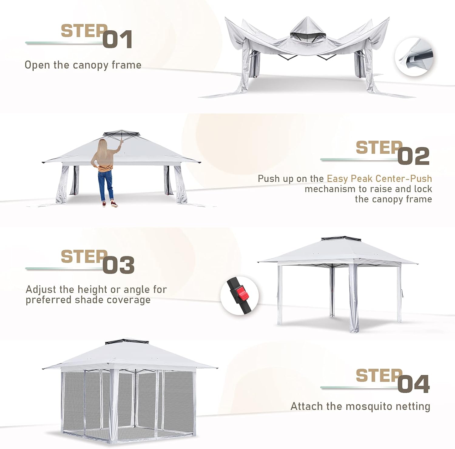 EAGLE PEAK Tienda de campaña desplegable de 13 x 13 pies con mosquitera, toldo para cenador al aire libre fácil de instalar (blanco)