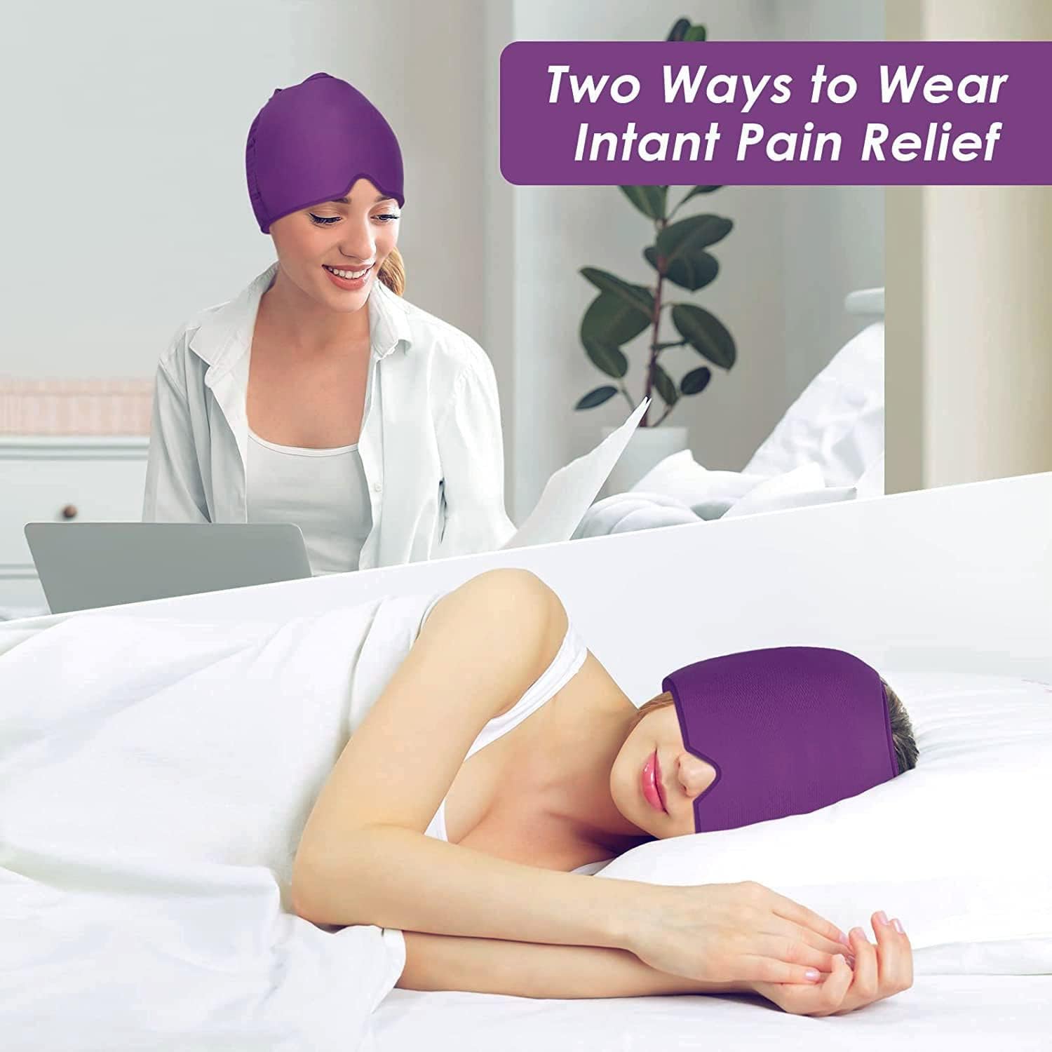 Sombrero para aliviar el dolor de cabeza para migraña, elástico y cómodo para reducir la migraña, tapa de gel refrescante y terapia de frío para