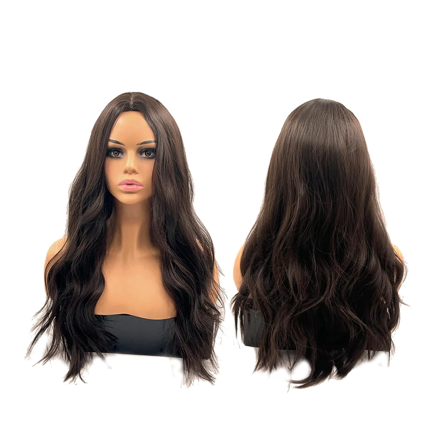 ASHELY – Peluca rizada de color marrón oscuro, pelucas sin pegamento para mujer, pelucas de cabello largo sintético natural para uso diario (pelucas