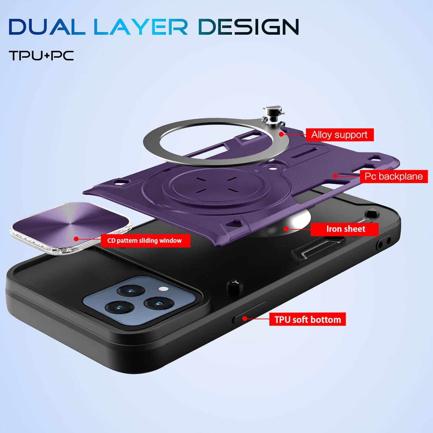 JHWVVTF Funda para teléfono Revvl 6 5GRevvl 6X 5G, soporte de anillo de metal para mujeres y hombres, protector de lente de cámara, protección
