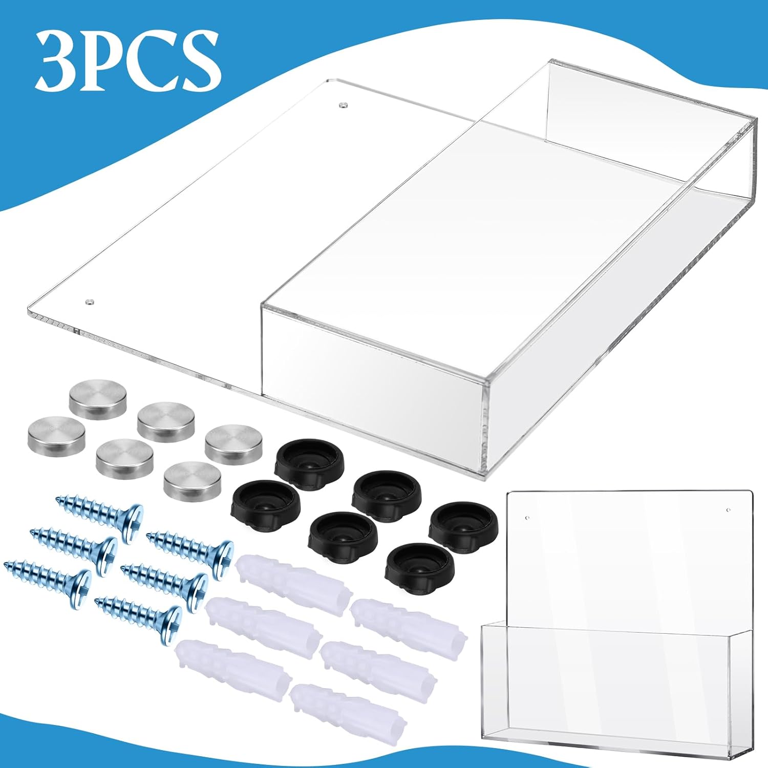 3 piezas de acrílico transparente soporte de pared para archivos de pared colgante de bolsillo de pared acrílico organizador de archivos de pared