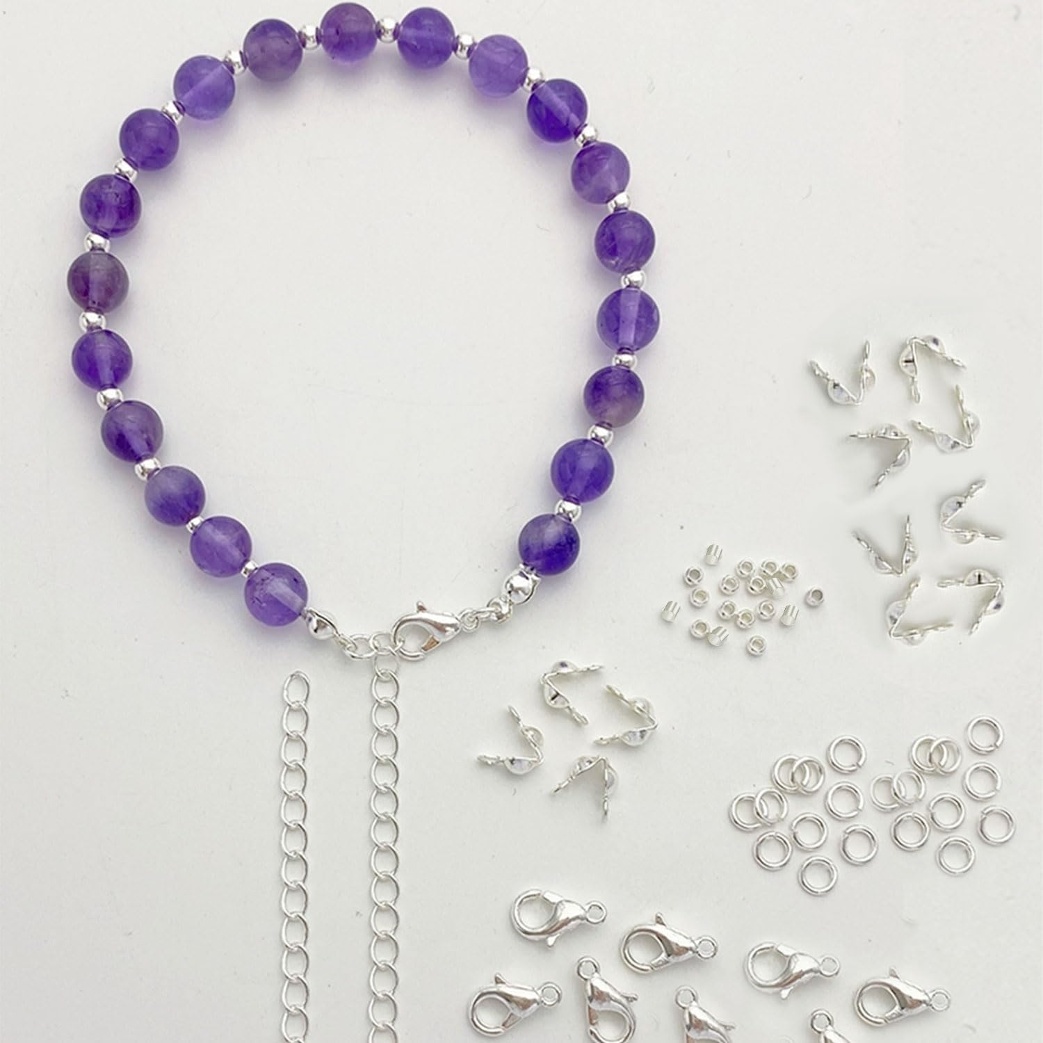 Juego de 1200 accesorios para fabricación de joyas con 100 piezas de cierre de pinza de langosta, 300 puntas de cuentas, cubiertas de nudo, 400