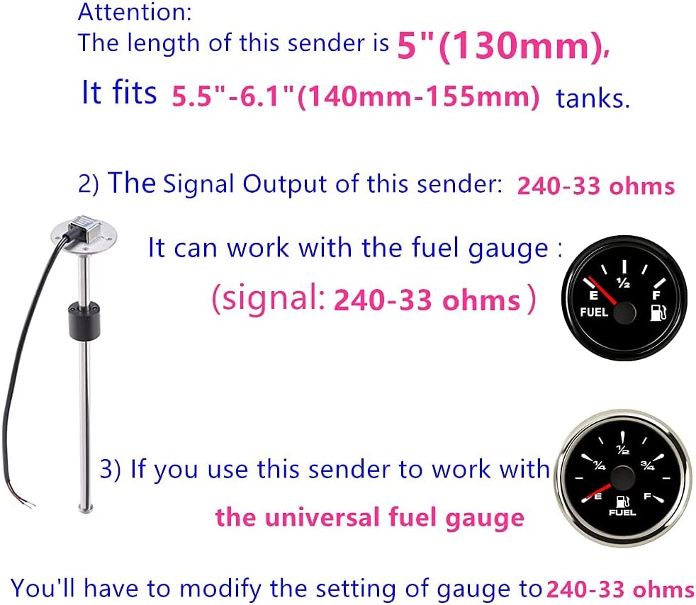 Unidad Marina de sensor e indicador para nivel de combustible, gas, agua para lancha, vehículo, camión, caravana, 240-33 ohm, 5.11pulgadas