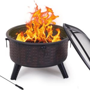Mesa multifuncional para hoguera redonda de metal de 26 pulgadas, estufa de hoguera para patio trasero, chimenea de jardín para barbacoa, Mesa multifuncional para hoguera redonda de metal de 26 pulgadas, estufa de hoguera para patio trasero, chimenea de jardín para barbacoa,