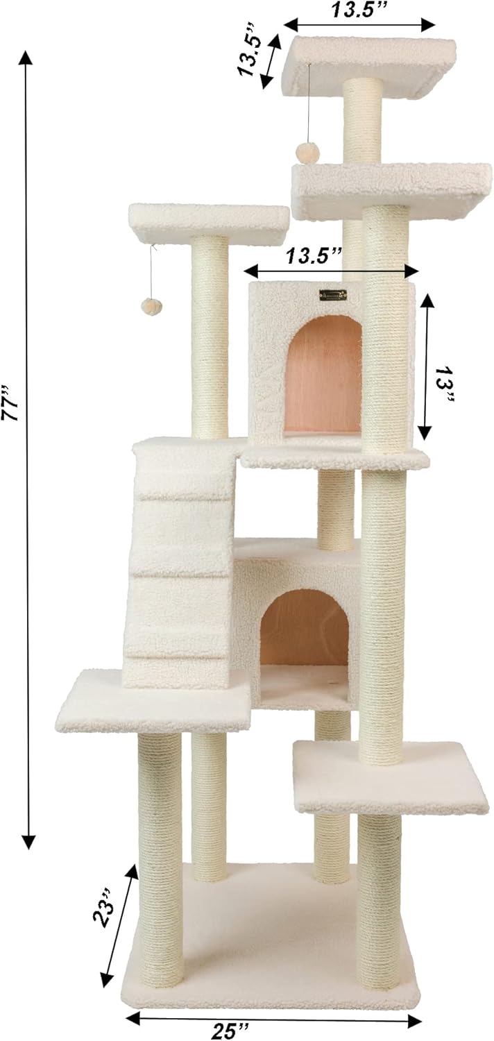 Armarkat Mueble en forma de condominio de árbol para gatos, 75 pulgadas de alto y más, Ivory