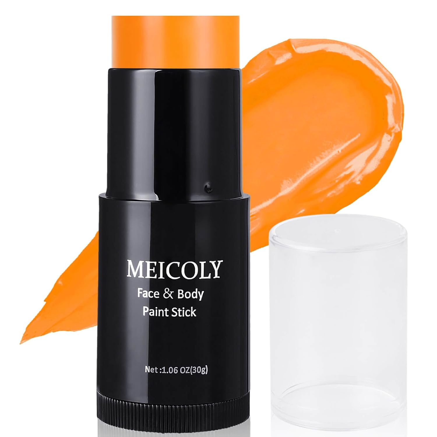 MEICOLY Barra de pintura facial naranja (1.06 onzas), barra de pintura de cuerpo completo mezclable en crema, béisbol negro de ojo naranja,