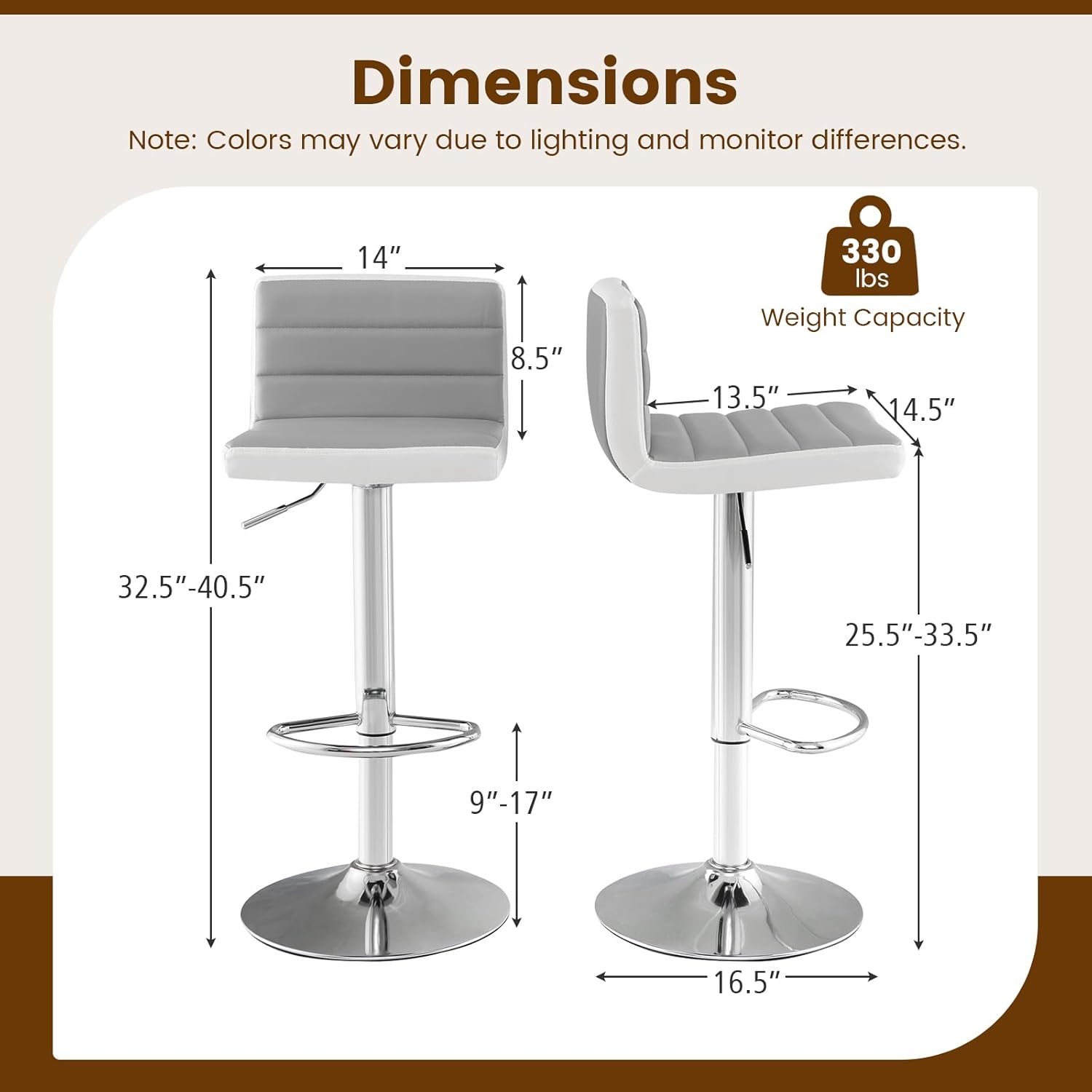 COSTWAY Juego de 2 taburetes de bar ajustables, modernas sillas de bar giratorias de piel sintética con respaldo, reposapiés, taburetes de bar