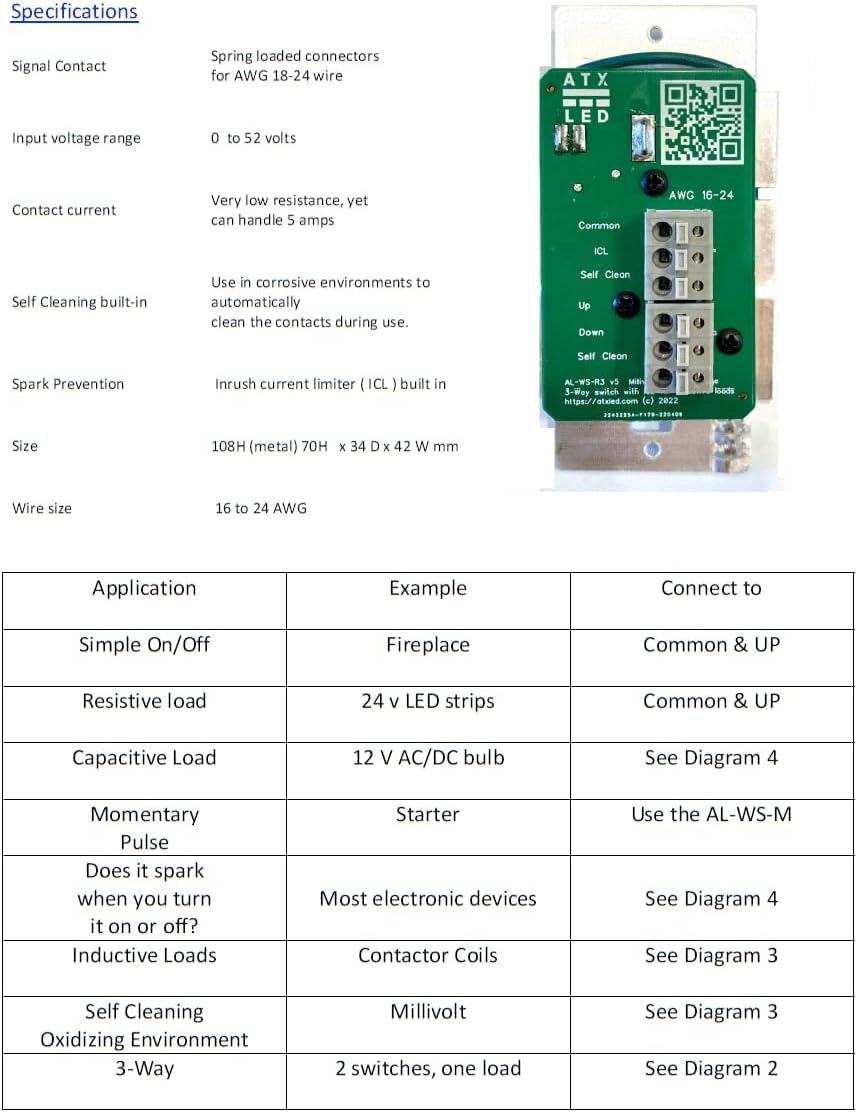 AL-WS-R3 Interruptor basculante de encendidoapagado estilo decorador, blanco, bajo voltaje (12 V, 24 V, 48 V, milivoltios) CC o CA, 2 amperios, baja