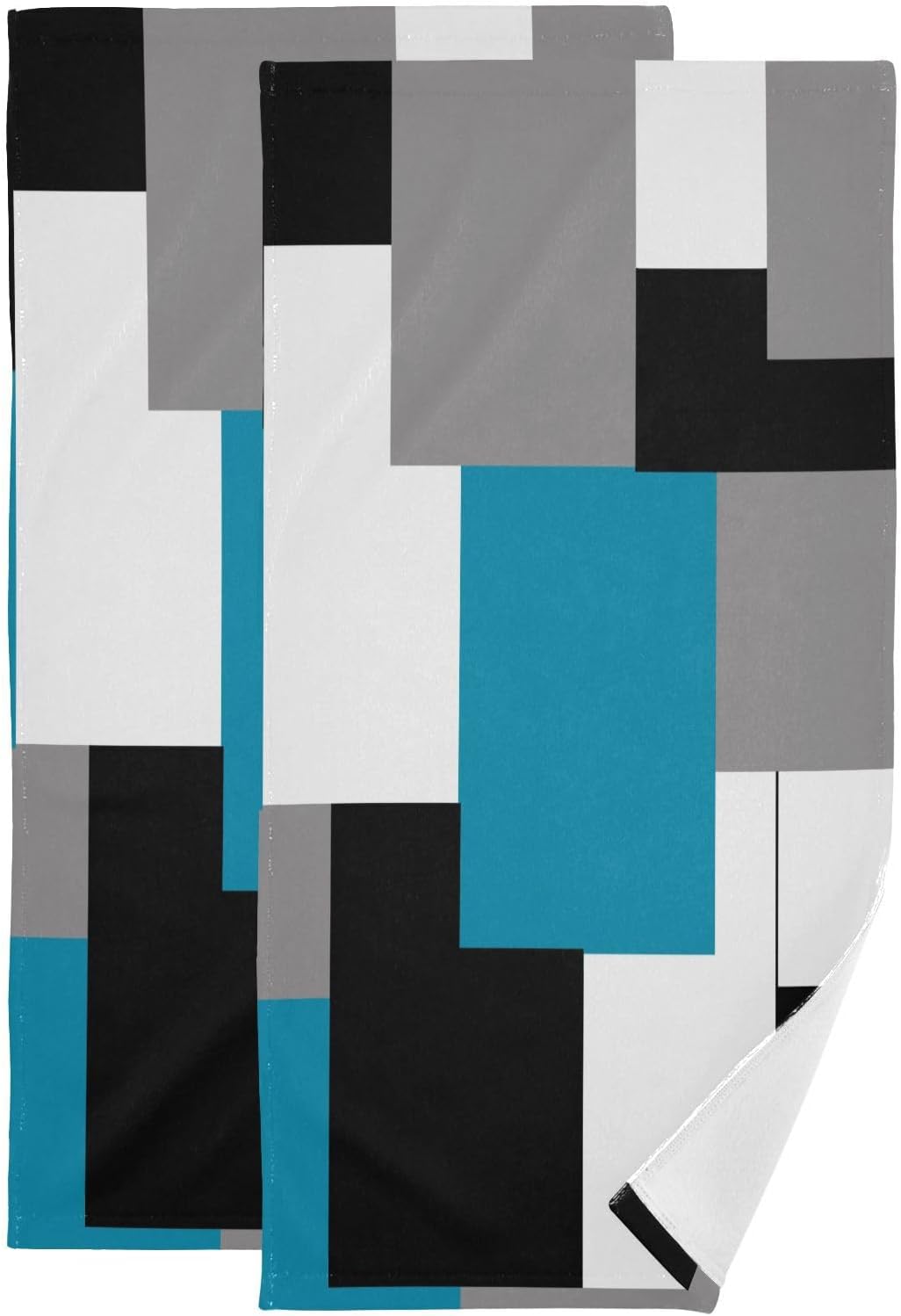 Juego de 2 toallas de mano geométricas azules y grises para baño, toallas de cocina absorbentes de microfibra abstractas en blanco y negro, toallas