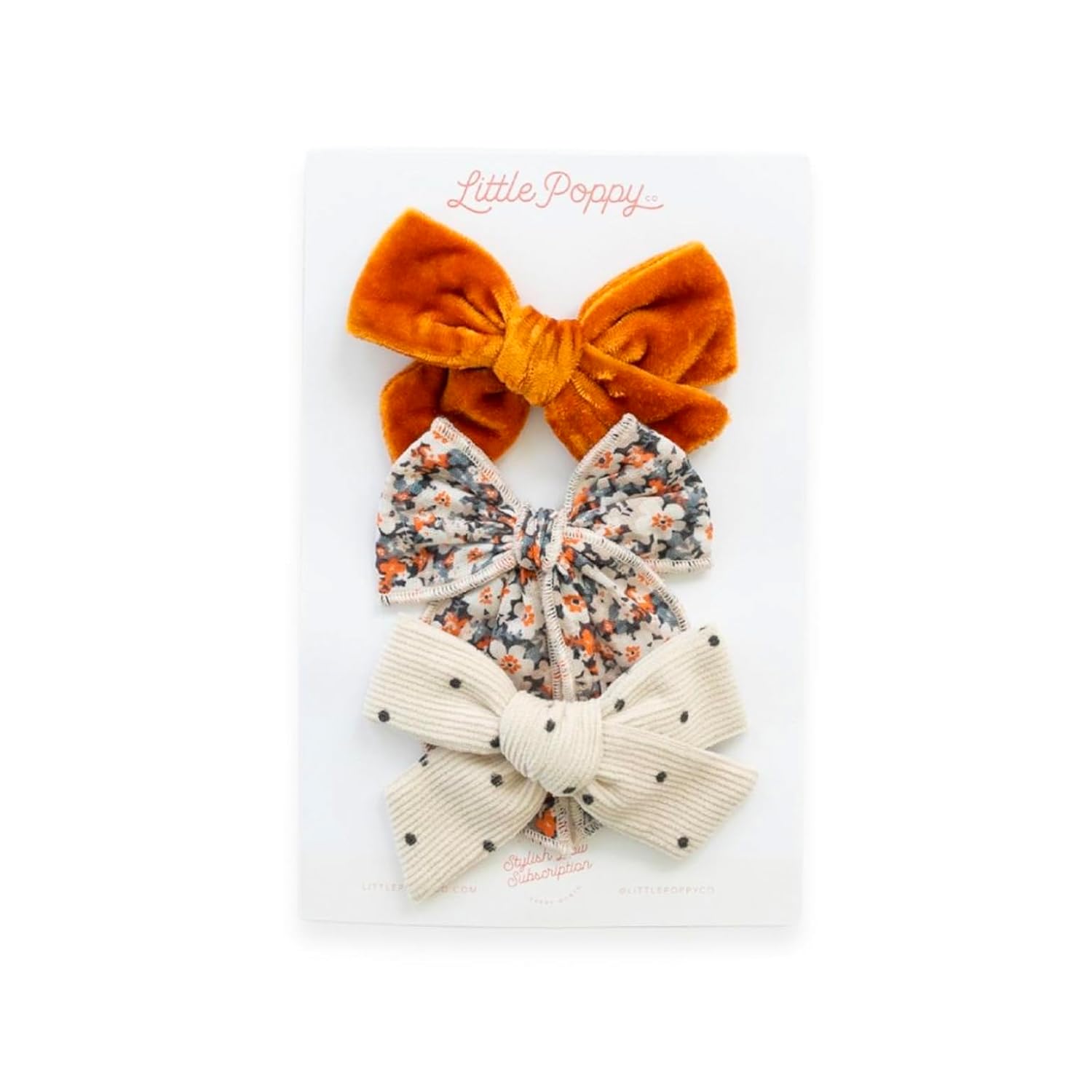 Little Poppy Co. Juego de tres lazos para el cabello, accesorios elegantes hechos a mano para niñas, niños pequeños y bebés, calidad premium, clips
