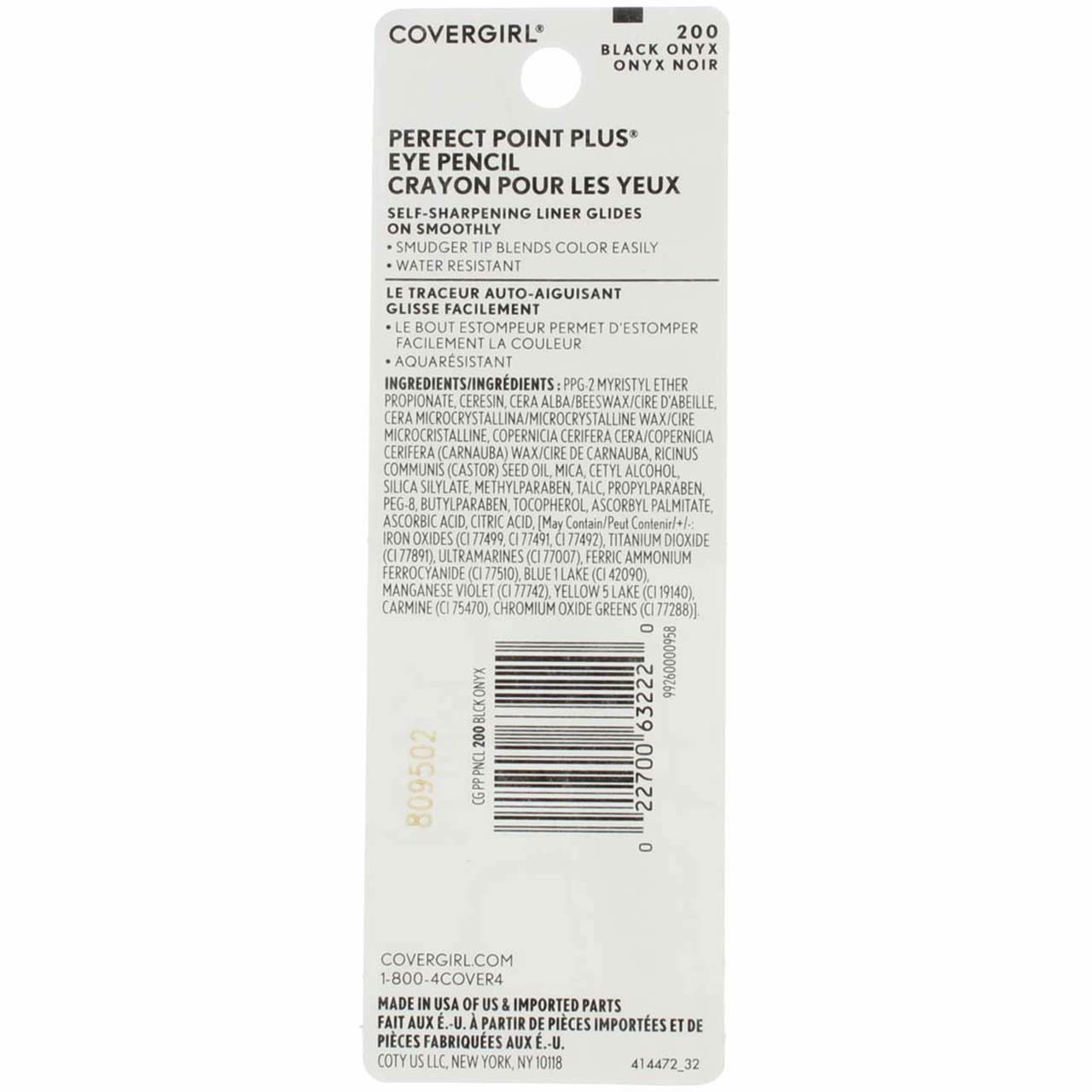 CoverGirl Perfect Point Plus Black Onyx 200 Lápiz delineador de ojos, 2 por estuche.