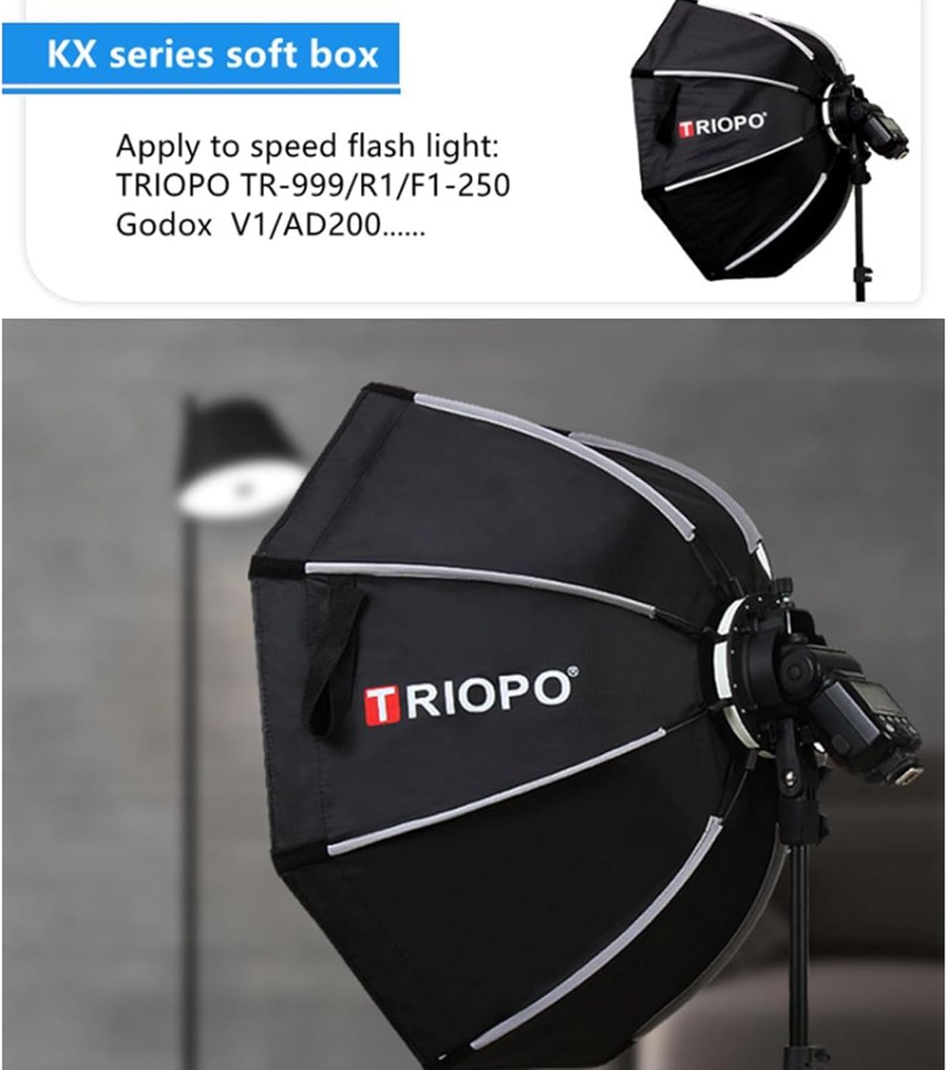 Triopo KX120 Soft Box 47.2in120cm Octágono Paraguas Fotografía Softbox para Godox V1 AD200Pro Cabeza Redonda Flash Speedlite Speedlight Soft Box