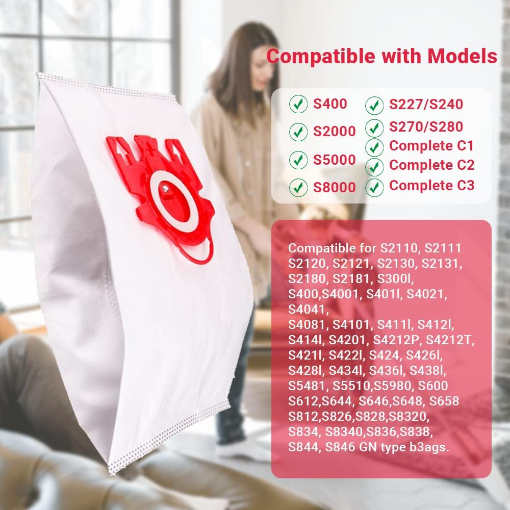 Hongfa Repuesto para bolsas de vacío Miele Compact C1 tipo FJM, 15 paquetes AirClean 3D Efficiency Bolsa de polvo compatible con aspiradora Miele