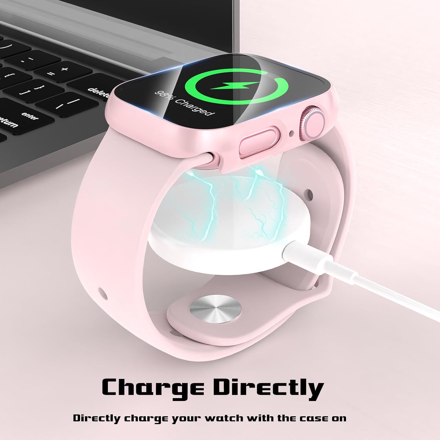 EWUONU – Juego de 2 fundas rígidas de policarbonato para Apple Watch Series 9 Series 87 de 1.772 pulgadas, protector de pantalla de vidrio templado,