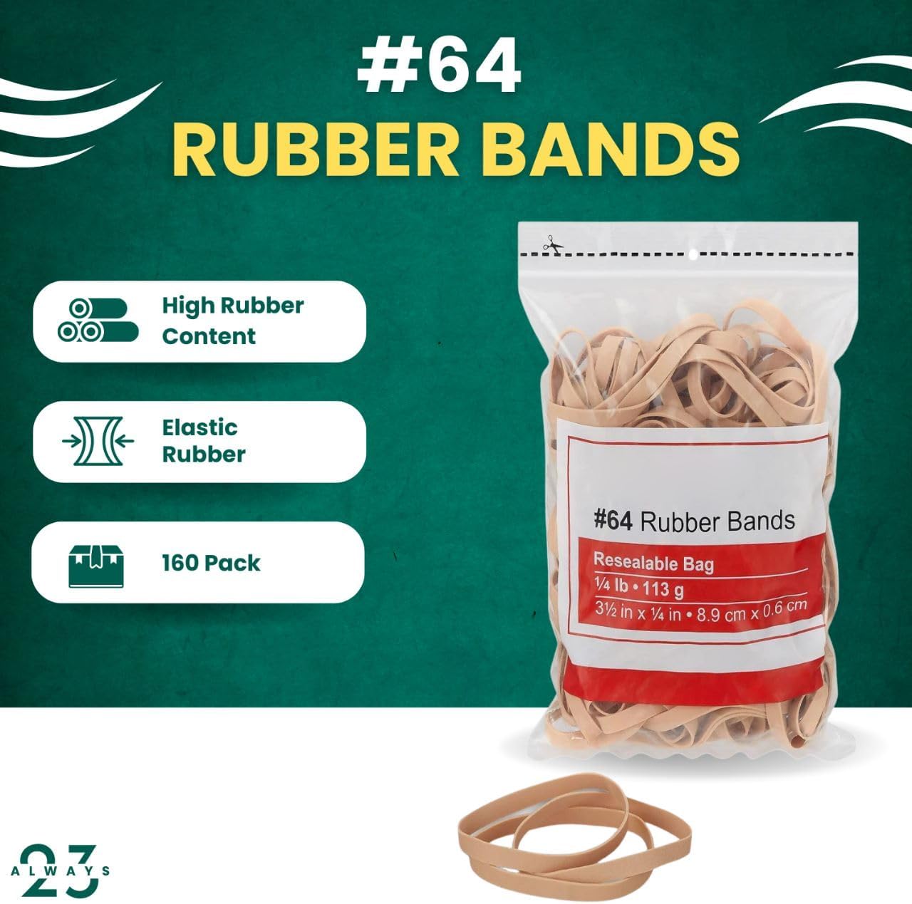 Always23 Banda de goma #64 3 12″ x 14″, banda de goma gruesa, bandas de goma resistentes, beige 14 lb. Paquete de 160