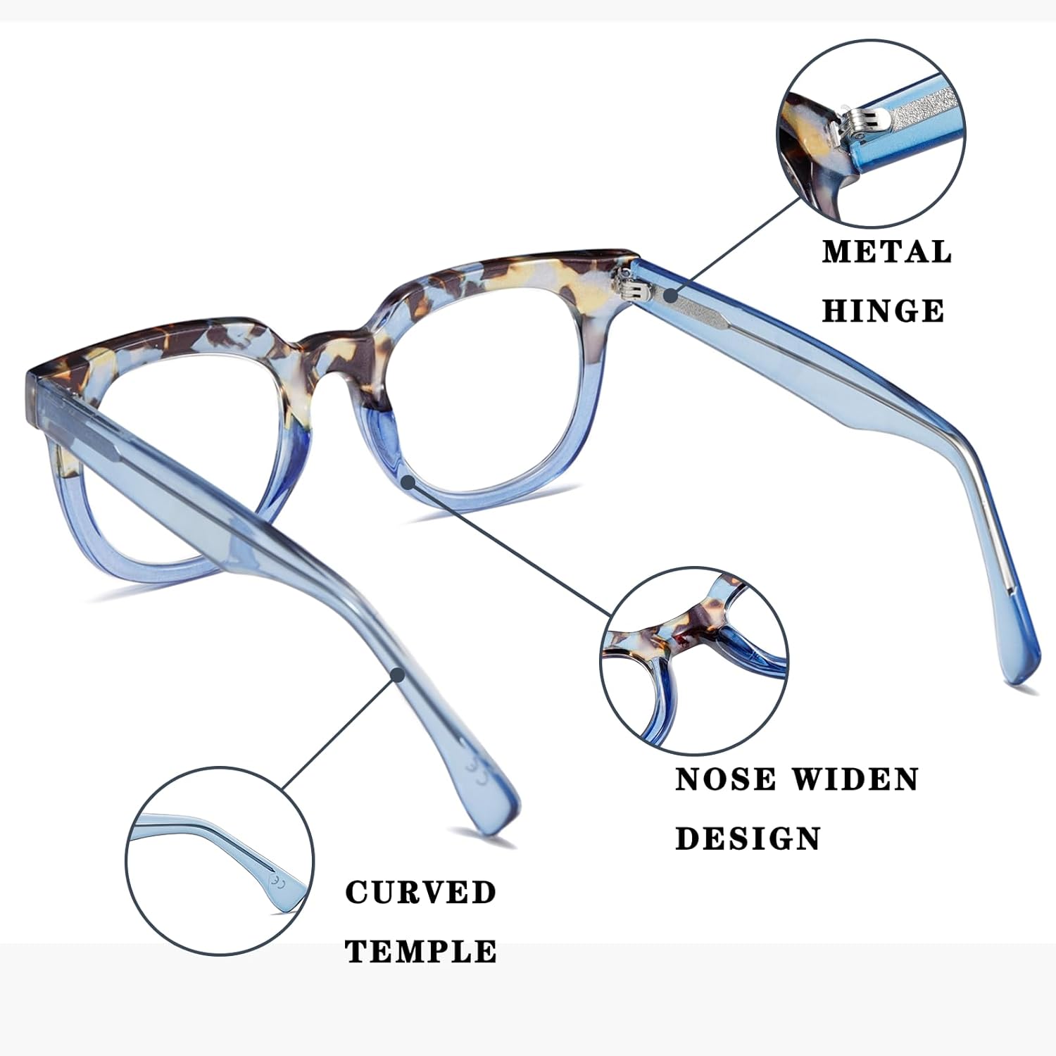 Gafas de lectura de moda con bloqueo de luz azul cuadrada para mujer, para el mundo del espectáculo, con estilo, +0.0 (azul)