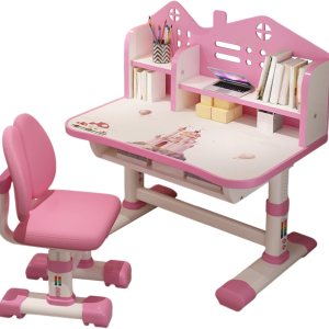Small Desk, Standing Desk, Desk Chair Set, Widened Desktop Multi Separation Cartoon Pattern Desk Chair Set Kids Adjustable Height Study Table with Small Desk, Standing Desk, Desk Chair Set, Widened Desktop Multi Separation Cartoon Pattern Desk Chair Set Kids Adjustable Height Study Table with