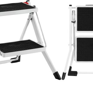 Safstar – Escalera plegable de 2 escalones, taburete ligero con pedal antideslizante, almohadillas y asa, marco de metal resistente, capacidad de Safstar – Escalera plegable de 2 escalones, taburete ligero con pedal antideslizante, almohadillas y asa, marco de metal resistente, capacidad de