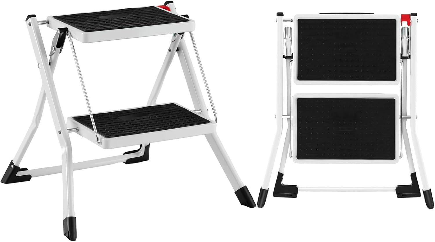 Safstar – Escalera plegable de 2 escalones, taburete ligero con pedal antideslizante, almohadillas y asa, marco de metal resistente, capacidad de