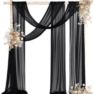 MLMW 2 paneles de tela para arco de boda, 6.5 yardas, cortina de gasa transparente negra, tela drapeada, decoración de techo extra larga para fiesta MLMW 2 paneles de tela para arco de boda, 6.5 yardas, cortina de gasa transparente negra, tela drapeada, decoración de techo extra larga para fiesta